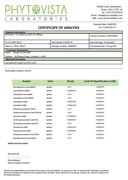 Orange County CBD 1000mg Full Spectrum CBD Oil - 10ml