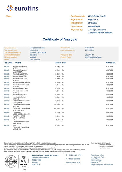 Rebelicious 1000mg Peppermint Plant Based Cold Pressed CBD Oil - 30ml